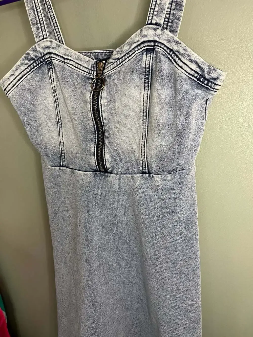 Justice Girls Acid Wash Zip-Front Denim Dress Size L (12/14)